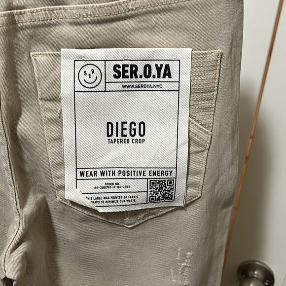 SER.O.YA. SEROYA Womens Size 30 Jeans Cropped Distressed Raw Hem Sand Dune NWT - Picture 1 of 7